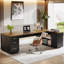 85.8" L-Shaped Executive Desk with File Drawers-1380905284