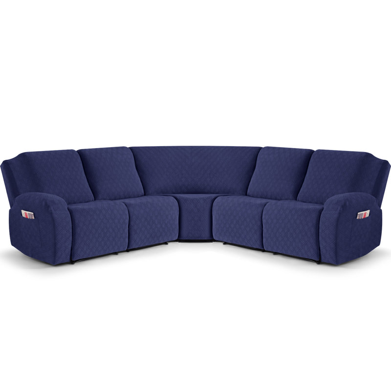 Housses pour canapé d'angle modulaire inclinable 5 pièces Harriet, Mélange de polyester bleu marine