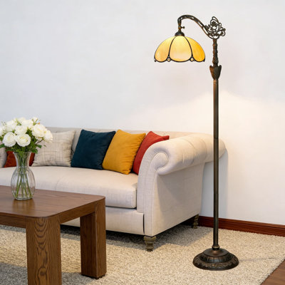 Lampe sur pied de style Tiffany avec abat-jour en verre coloré réglable - Lampe de lecture à col de cygne fabriquée à la main pour le salon, la chambre à coucher ou le bureau