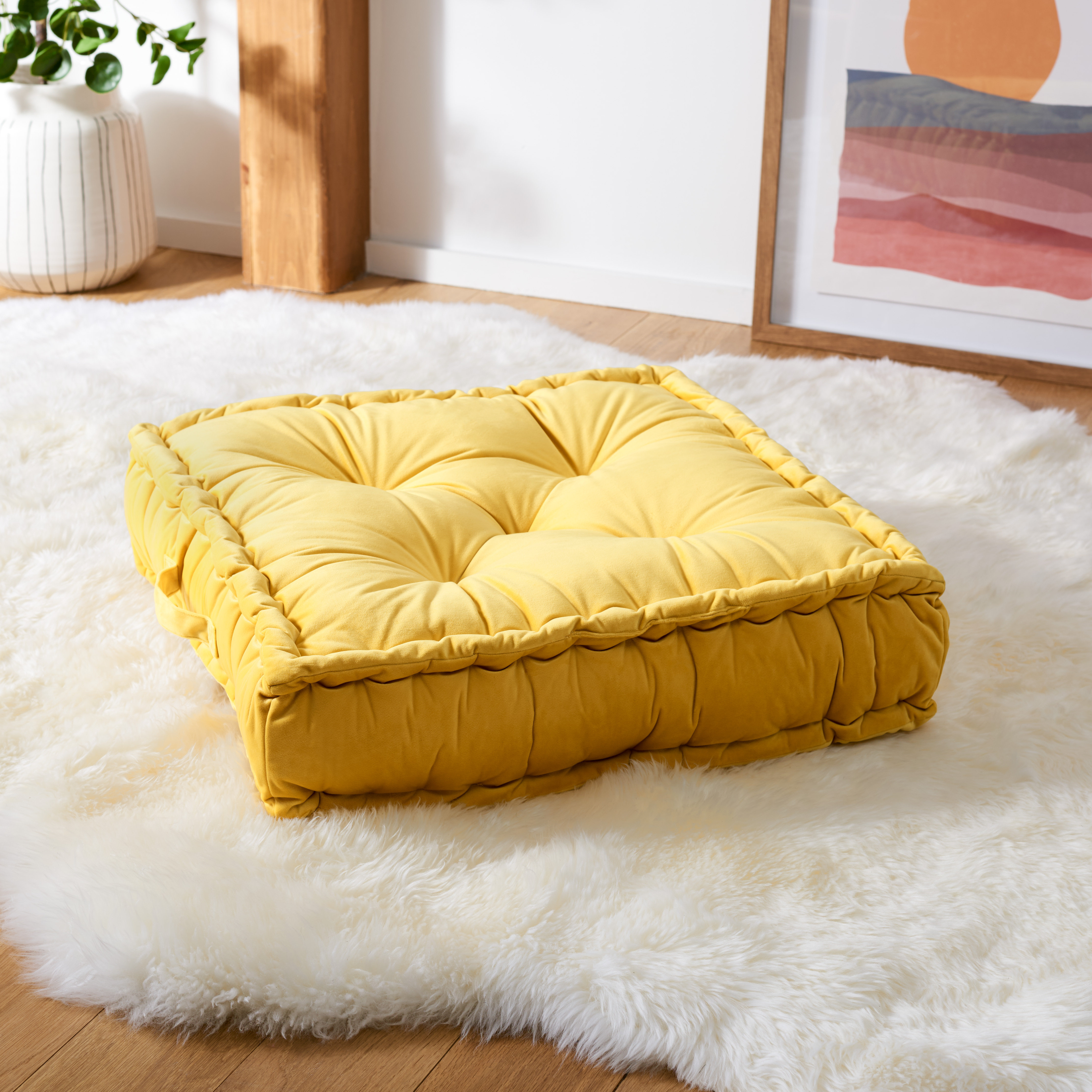 Rainha - Ultra Thick Tufted Floor Pillow - Yellow