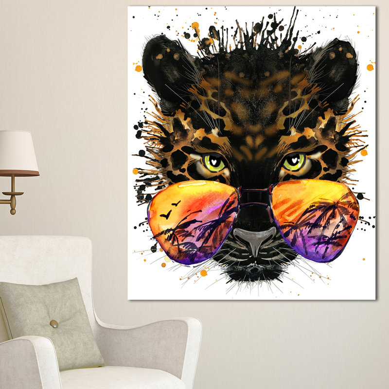Drôle de jaguar avec lunettes de soleil - reproduction d'art, H 60 po x l 28 po x P 1,5 po, Toile tendue