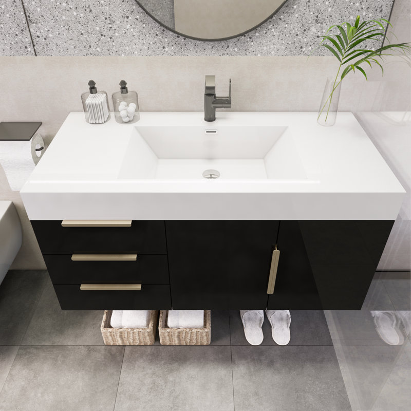 Meuble-lavabo simple mural 42 po Funston, Noir très lustré