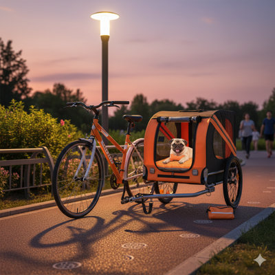 Large Folding Bike Trailer for Dogs – 66Lb Maximum Load, All-Terrain Design, Durable Steel Framework for Biking, Running, Camping, and Outdoor Use, Colored Black-Orange