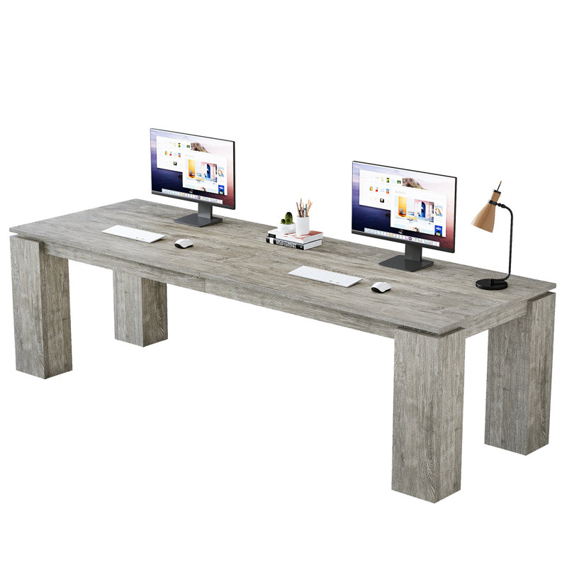 86.61 Inches Long Computer Desk, Double Wood Office Desk, Gray