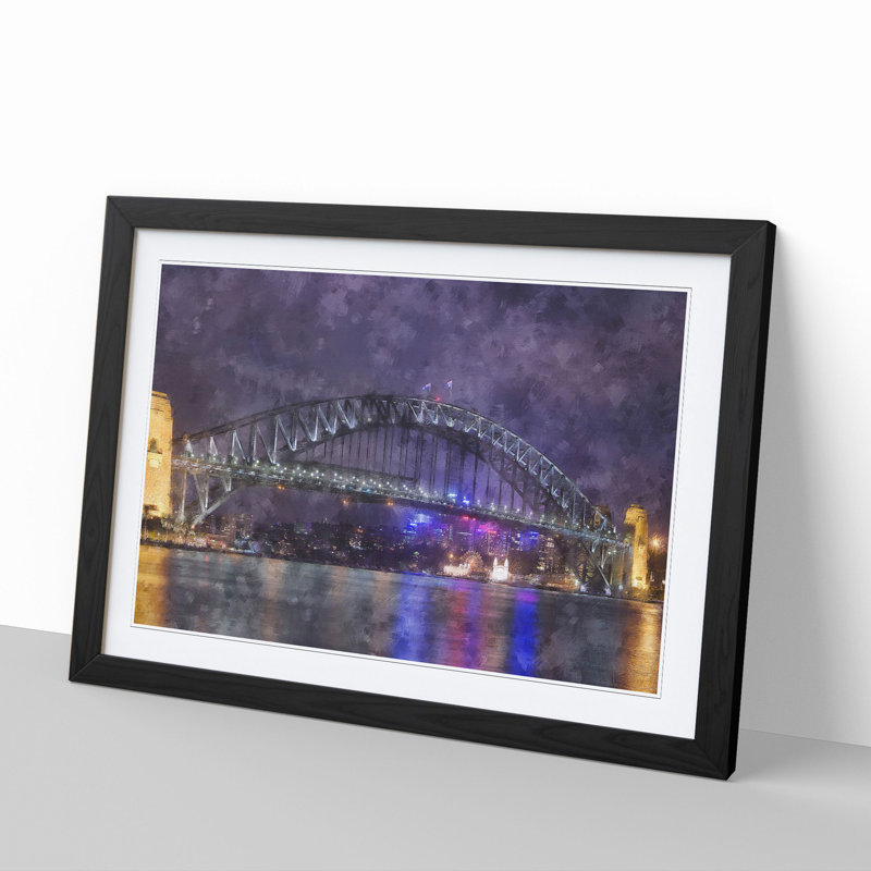 Harbour Bridge in Sydney - Picture Frame Graphic Art, 48cm H x 65cm W x 2cm D, Black Framed