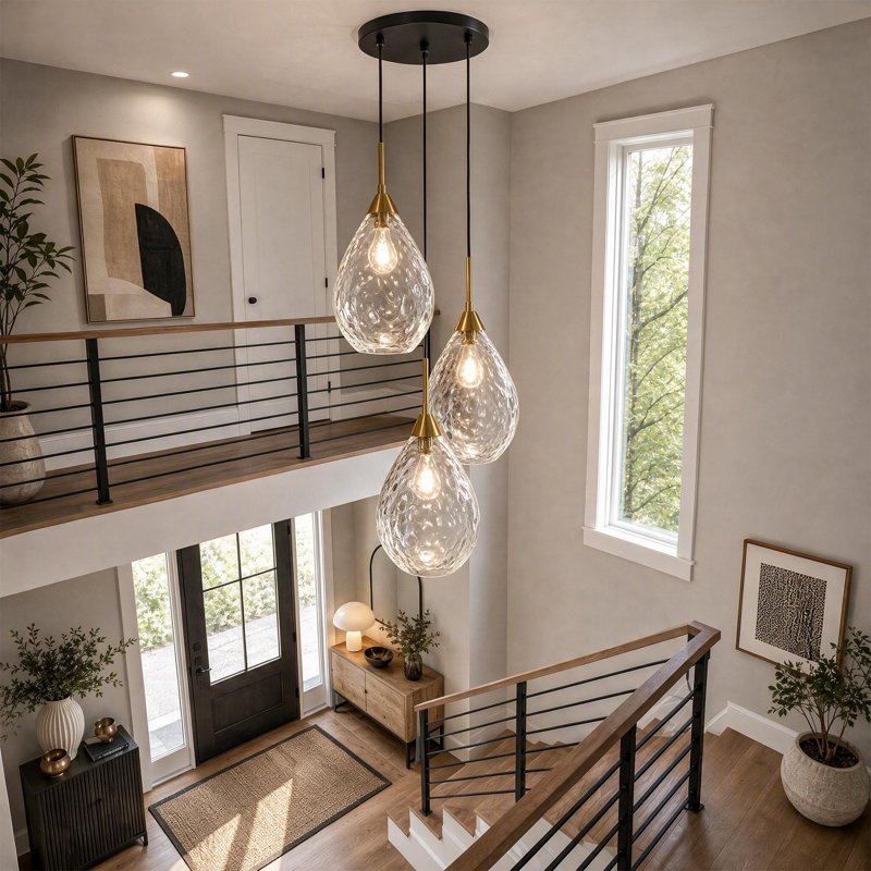 3‑Light Hammered Glass Pendant – Adjustable Height