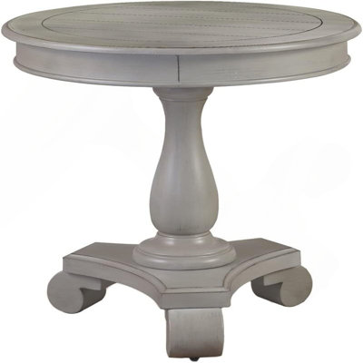 Table de bout ronde transitionnelle, table d'appoint de salon en bois, gris