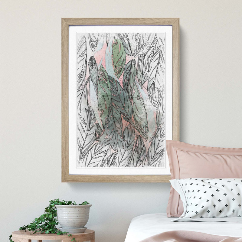 Leaf Pattern in Abstract - Picture Frame Graphic Art Print, 65cm H x 48cm W x 2cm D, Oak Framed