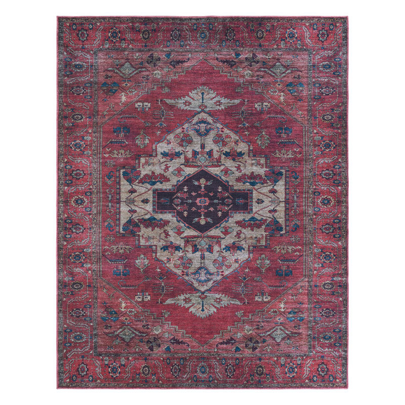 Beesley Machine Washable Red/Brown Rug, Rectangle 7'10" x 10'