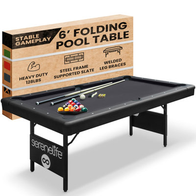 SLPLTB76BK – Serenelife 76" Portable And Foldable Pool Table With Accessory Kit (Black)