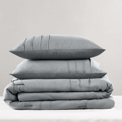 Twin/twin Xl Soft Washed Comforter With Matching Shams, Refined Pinch Pleats, Year-round Use, Machine Washable Microfiber, Stylish Grid Pattern, Overlapping Sham, Easy Care