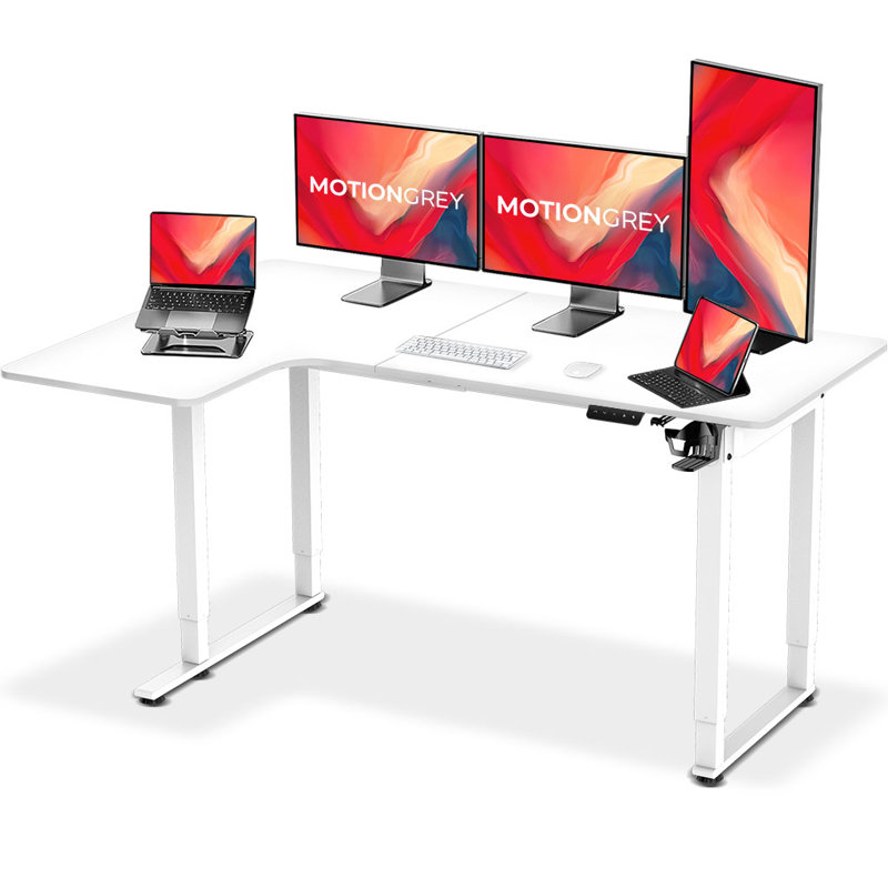Bureau debout électrique en L à hauteur ajustable (63 po), Gauche, Blanc