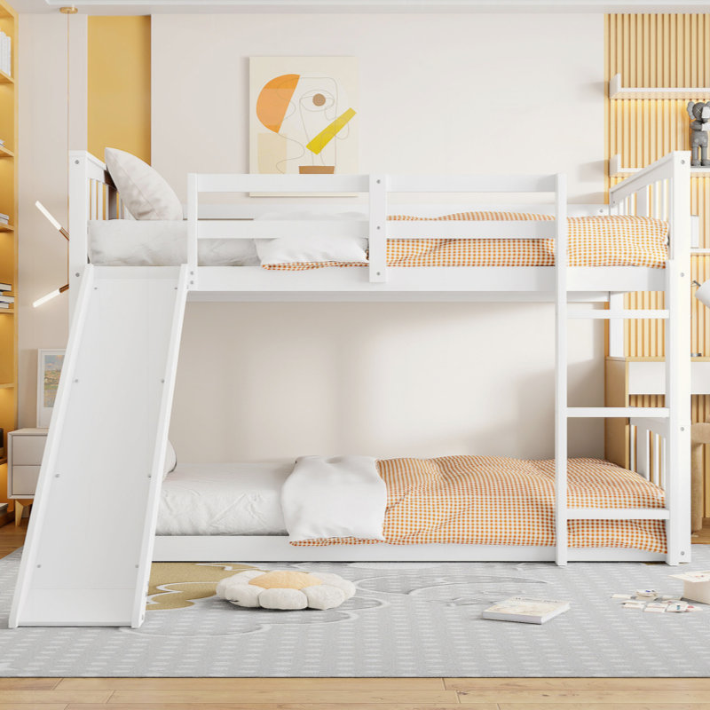 Addisun Twin over Twin L-Shaped Bunk Bed, White 2