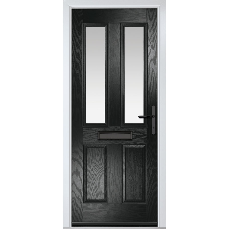 Crystal GRP Front door Carnoustie Green 890mm x 2090mm Open in Right hand Stipolytte Glass, 89mm x 209mm, Black, Left