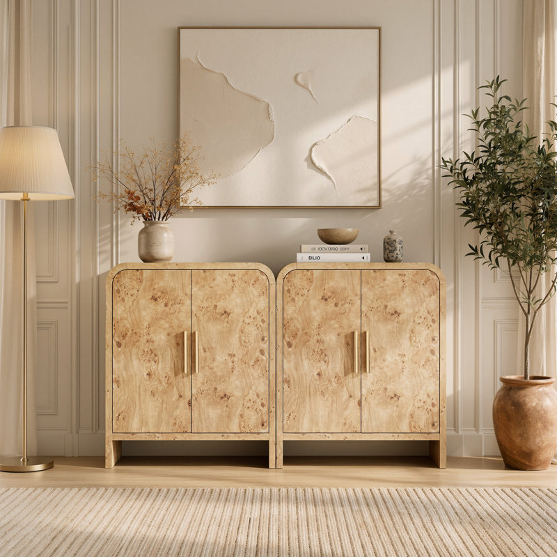 Buffet incurvé 2 pièces 33 po, buffet moderne avec 2 portes et 2 tablettes réglables, 35.4" H x 66.8" W x 15.4" D