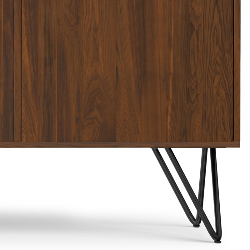 Hunter 60"W Solid Wood Industrial Contemporary 3-Door Sideboard Buffet with Adjustable Shelves, Walnut Veneer