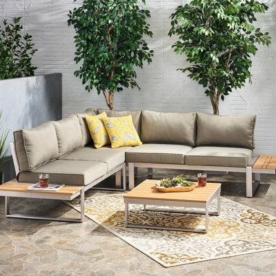 Aluminum Sectional With Inlays And - Upholstery, Silver, Frame Featuring Padding