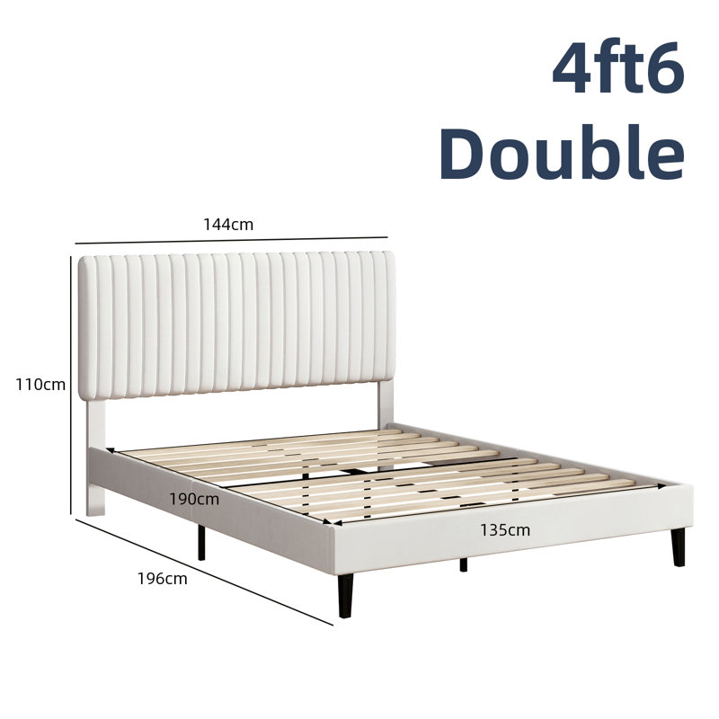 Upholstered Velvet Bed, 135x190, White