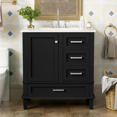 30" Bathroom Vanity , Modern Bathroom Cabinet With Sink Combo Set, Bathroom Storage Cabinet With A Soft Closing Door And 3 Drawers, Solid Wood Frame