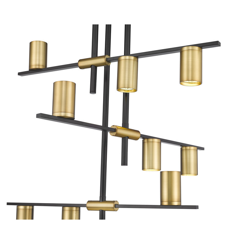 Lustre étagé unique à 9 lumières Jamari, Noir mat / laiton vieilli, Vieux laiton