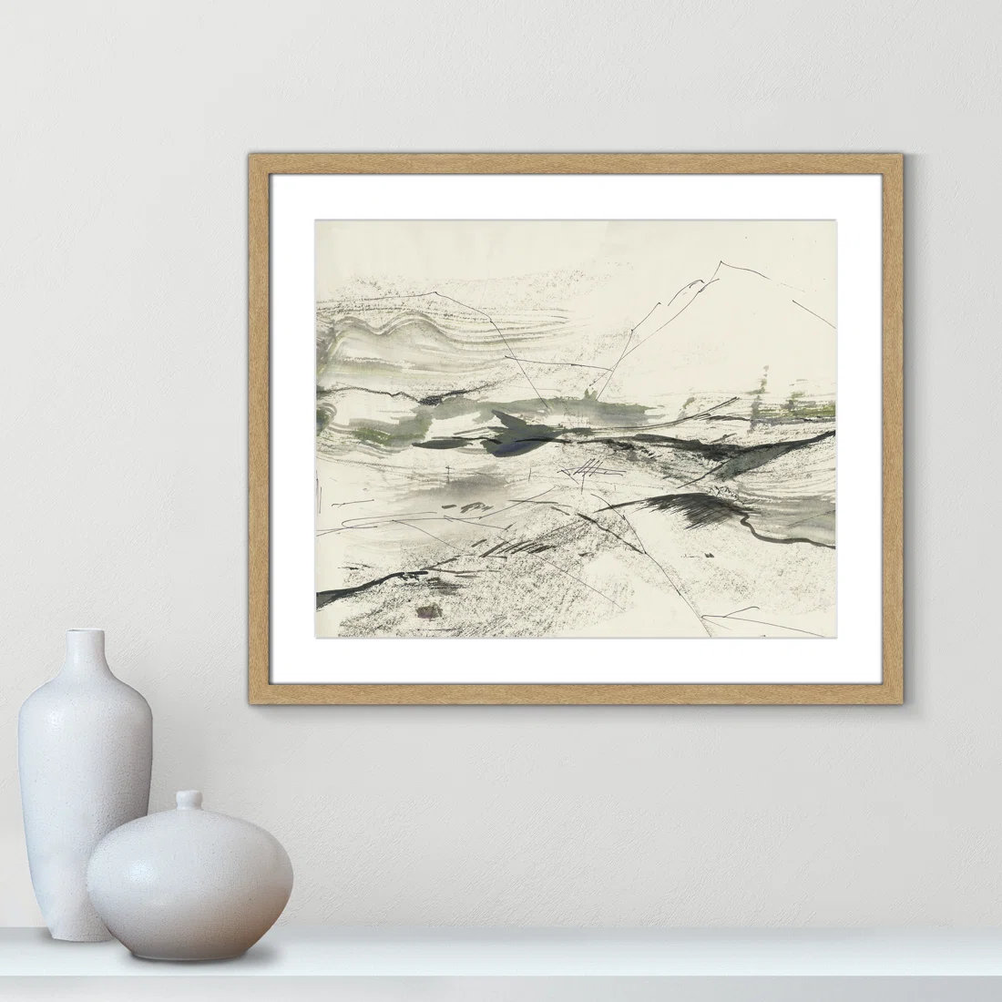 Green Sketches Print by PI Studio, 21.5" H x 25.5" W x 1.25" D, Natural Box Picture Framed, White