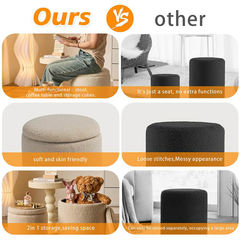 OTTOMAN AVEC ENSEMBLE DE RANGEMENT DE 2 BLANCS