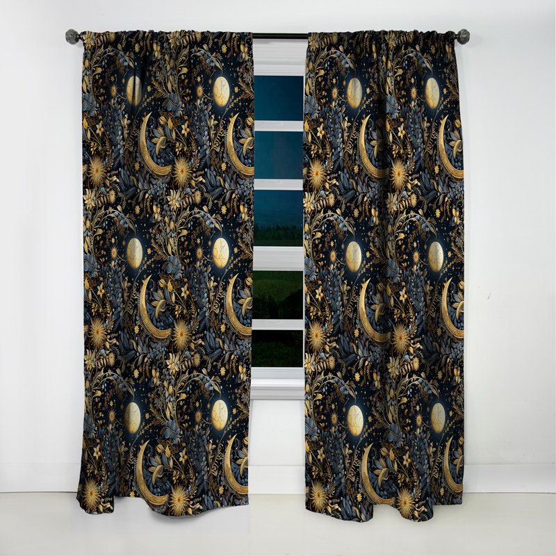 Motif céleste bleu II - rideau boho abstrait - rideau occultant en velours - 1 panneau, L 52 po x L 63 po
