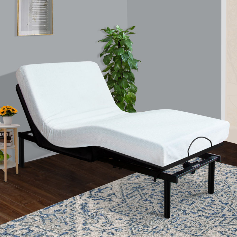 12-Inch Adjustable Bed Base with Head and Foot Incline, USB Port, Flat Button, Screw-In Legs, Black, California King