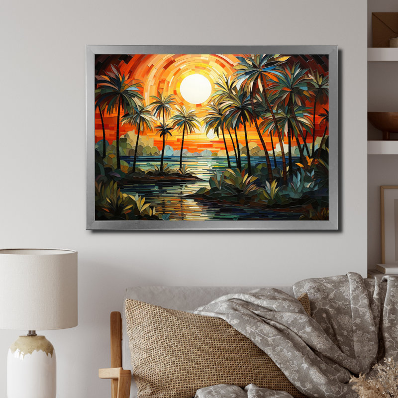 «Orange Palm Trees Mosaic» - impression, H 30 po x l 40 po x P 1,5 po, Cadre photo argenté