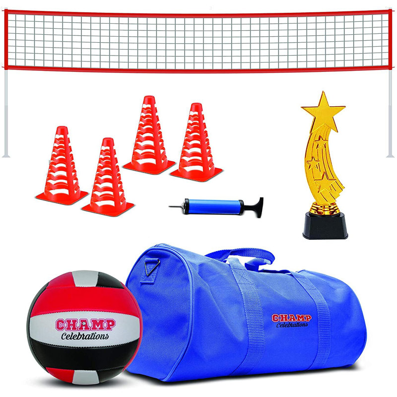 Ensemble de volleyball tout-en-un Machrus Champ Celebrations - Sac de sport pour enfants, filet de volleyball, terrain