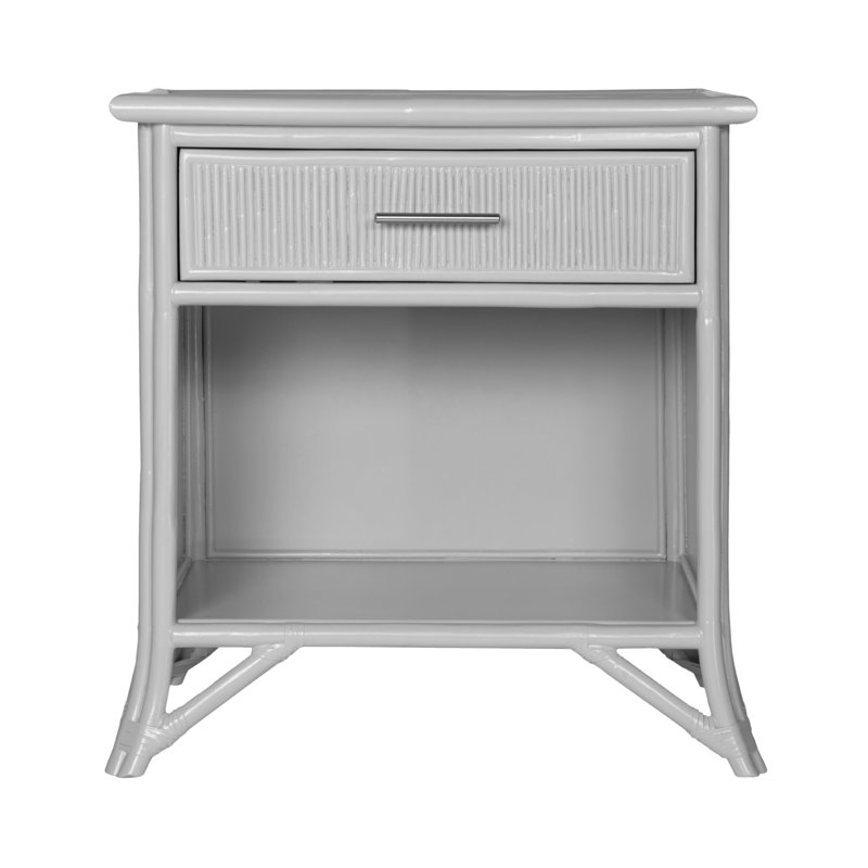 1 - Drawer Rattan Nightstand, Light Gray
