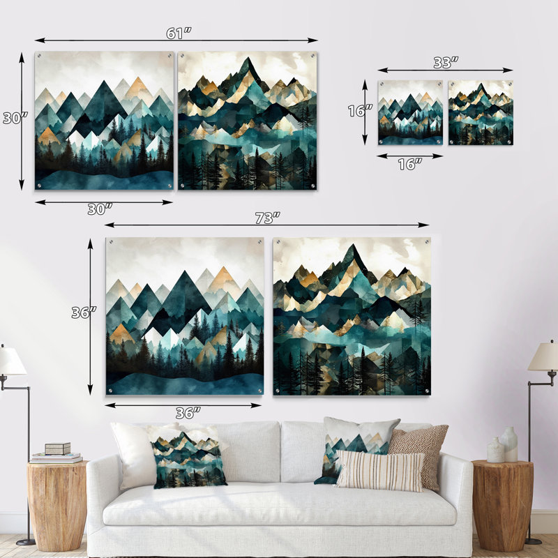 Minimalisme Winter Mountains I - ensemble de 2 verres muraux en acrylique, H 36 po x l 73 po