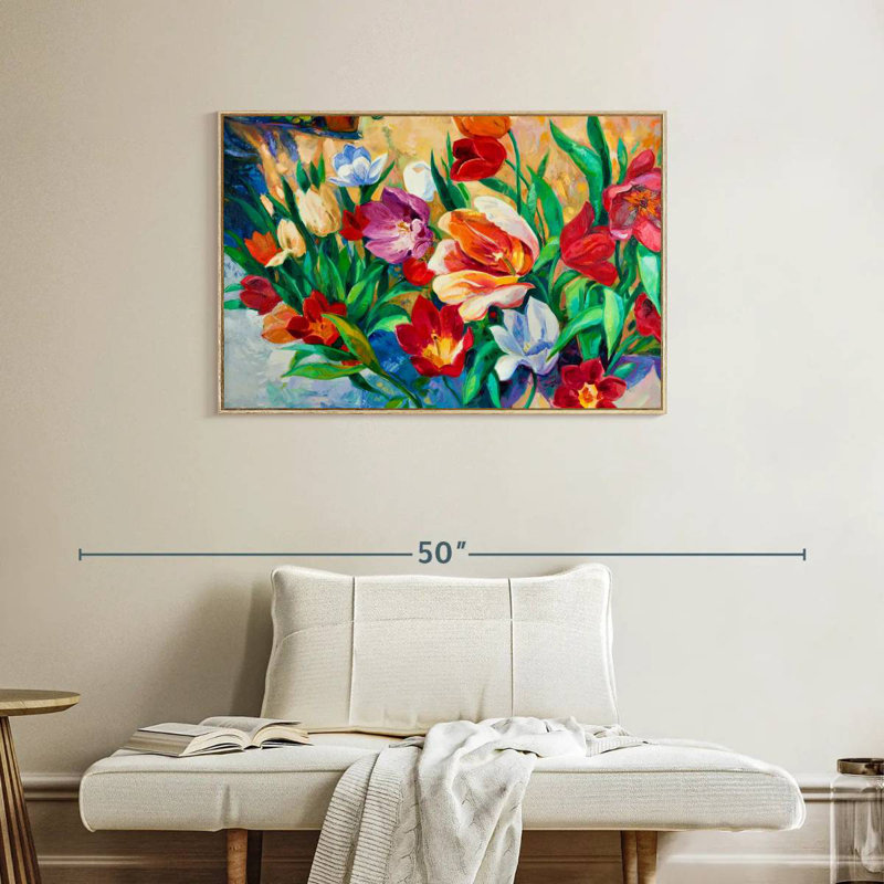 Alluring Flowers, Floating Frame Natural Wood, 37" X 25"