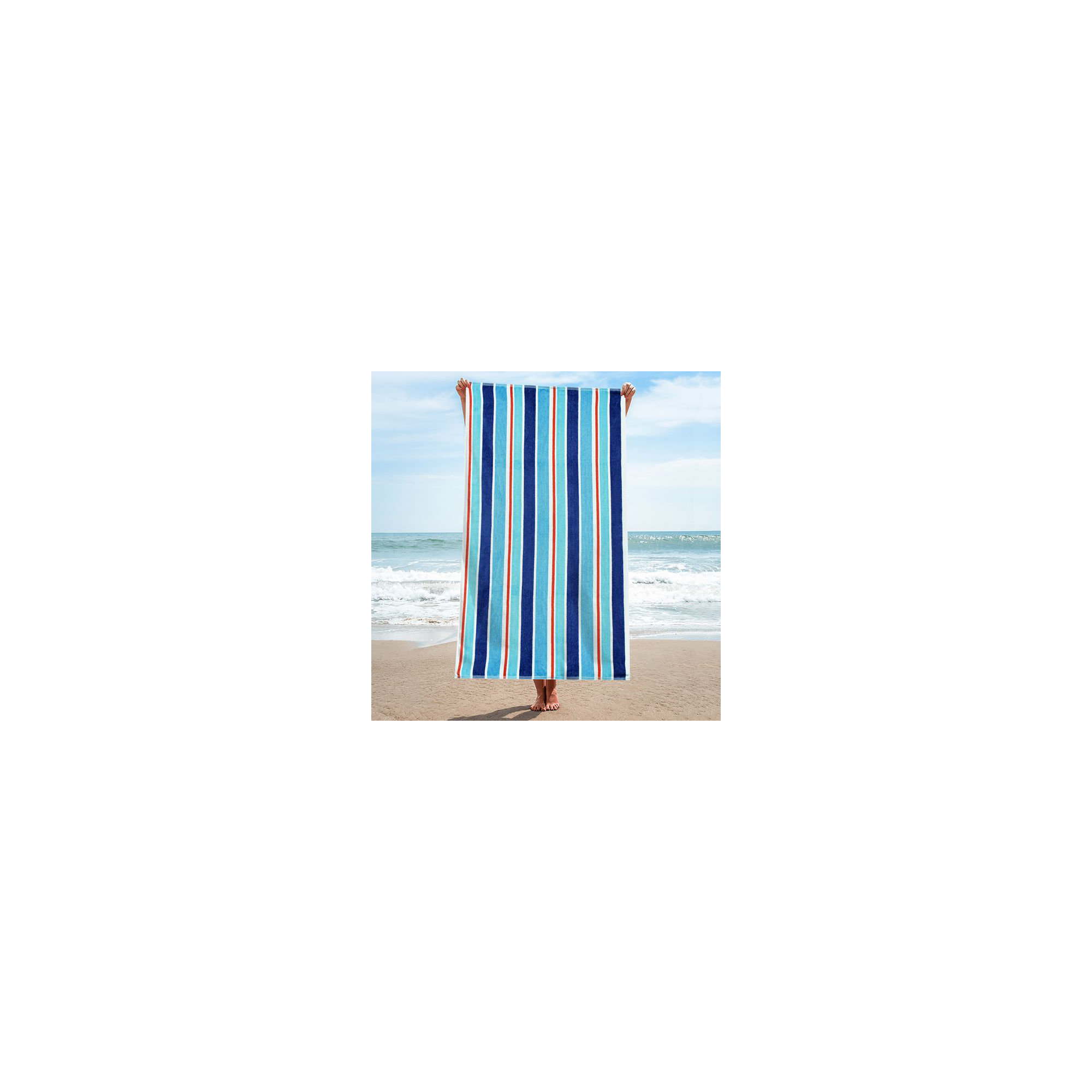 Makenna 100% Cotton Oversized Quick Dry Striped Beach Towel, Blue/Red
