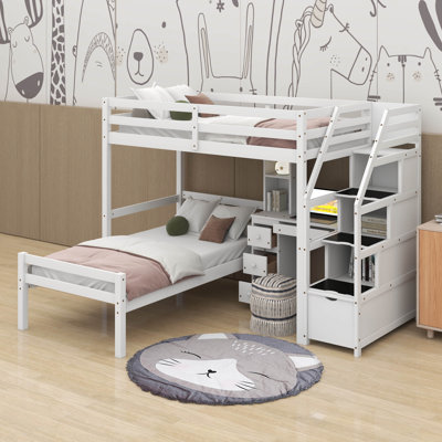 Twin Size Loft Bed With Desk, Shelves And Drawers
