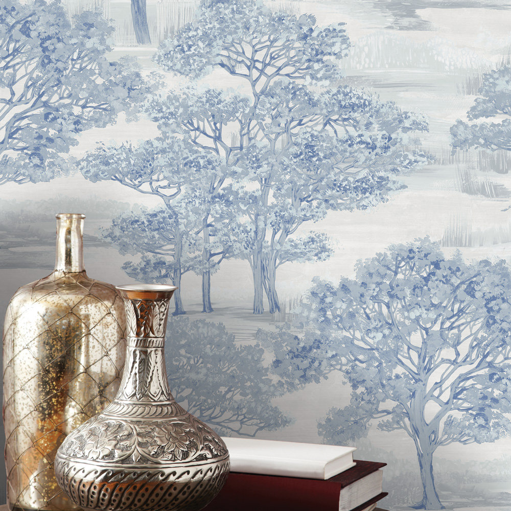 Forest Toile Self-Adhesive Wallpaper Roll, Blue