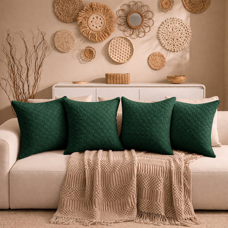 Aspire Homeware Embossed Square Velvet Cushion Covers, Pack of 4, EMERALD
