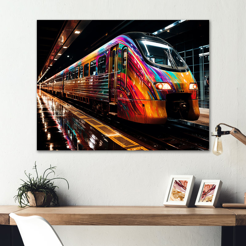 «Colorful Graffiti Train Journey» - train, art mural en métal, H 30 po x l 40 po x P 1,5 po