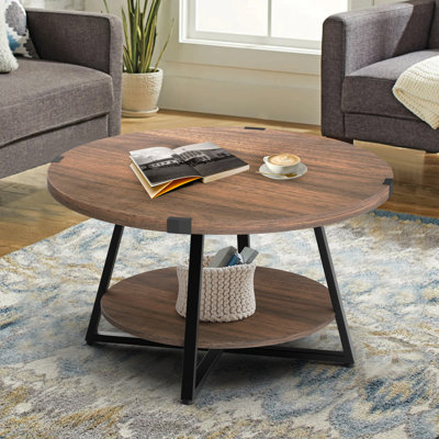 Jahaira Round Coffee Table with 2-Tier Storage Shelves