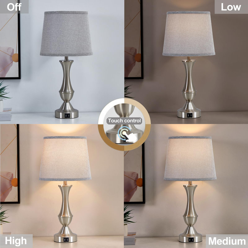 Lampe de table USB en métal, Blanc rétro, Argent