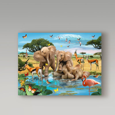 « three éléphants », reproduction d’impression sur toile tendue