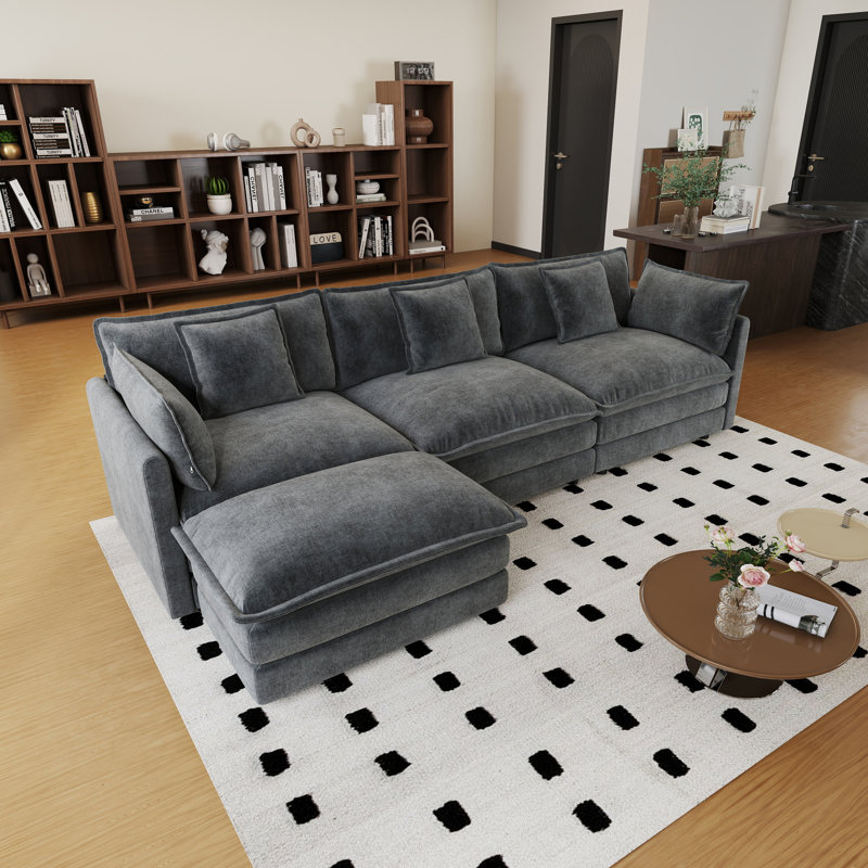 Living Room Set, L Shape Sofa, Chenille Sofa, 3 Seater, For Living Room, Gray Chenille
