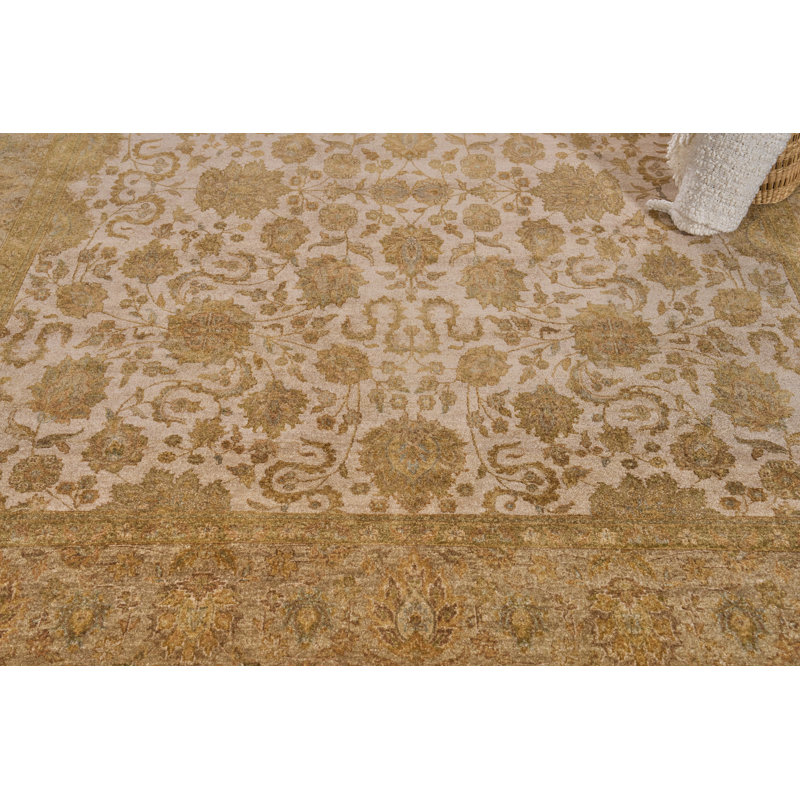 Ivory and Brown Hand-Knotted Wool Floral Area Rug