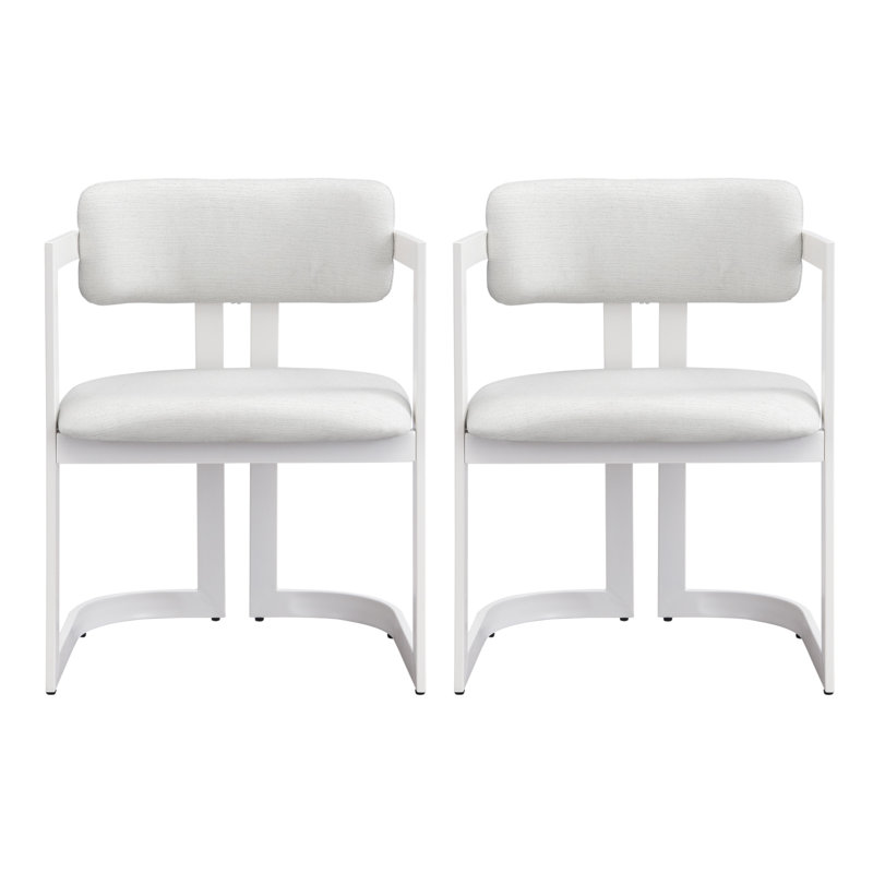 Ensemble de 2 chaises de salle à manger rembourrées en tissu avec structure en métal beige, capacité de poids de 265 lb