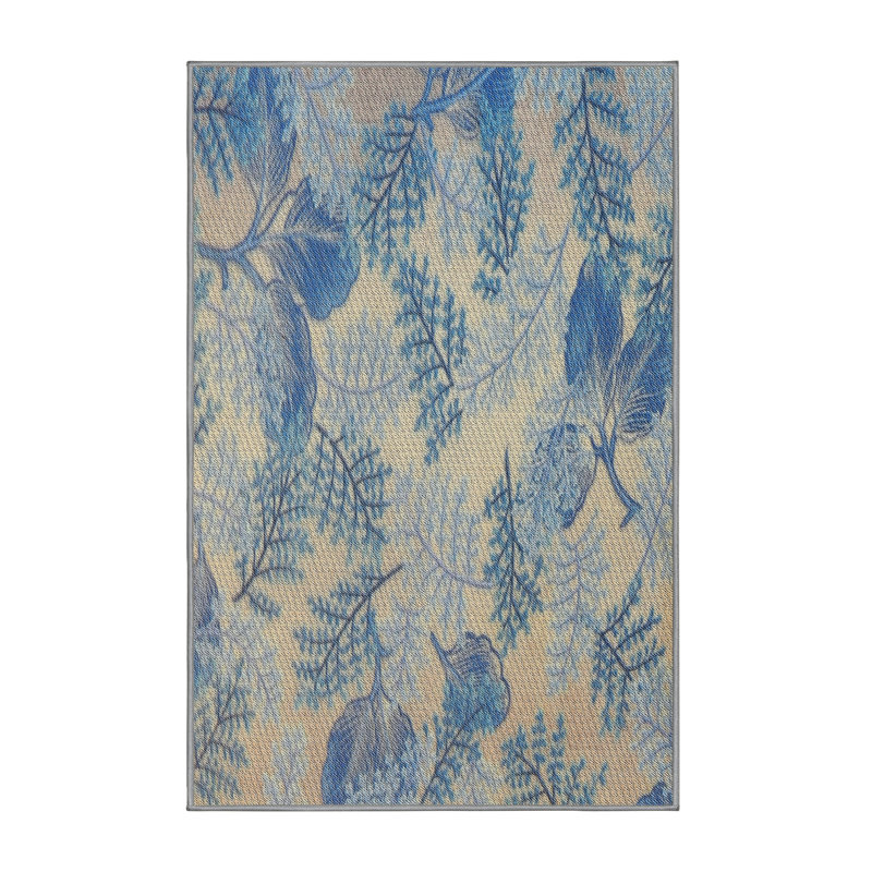 Tapis bleu/jaune à motifs, Rectangle 2 pi x 4 pi