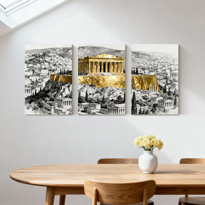 Monument historique du Parthénon, paysage urbain antique, ensemble de 3 impressions sur toile, H 30 po x l 60 po