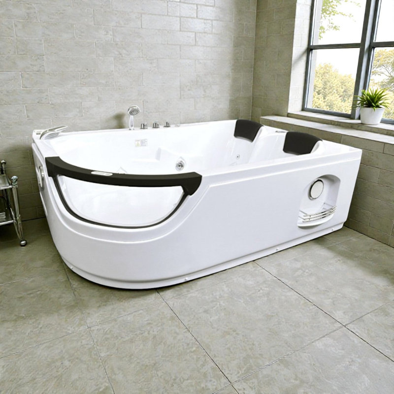 ELITE 71" x 47" 2-Person White Whirlpool Bathtub with Dual Pump & Heater