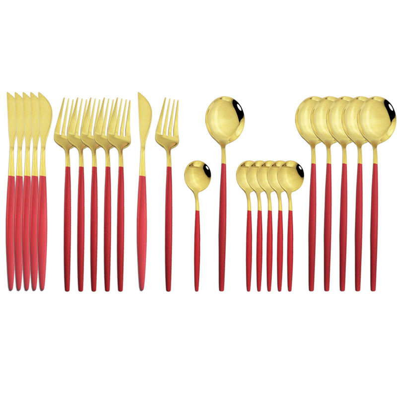Flatware Serving Set 24 Piece, Red Gold