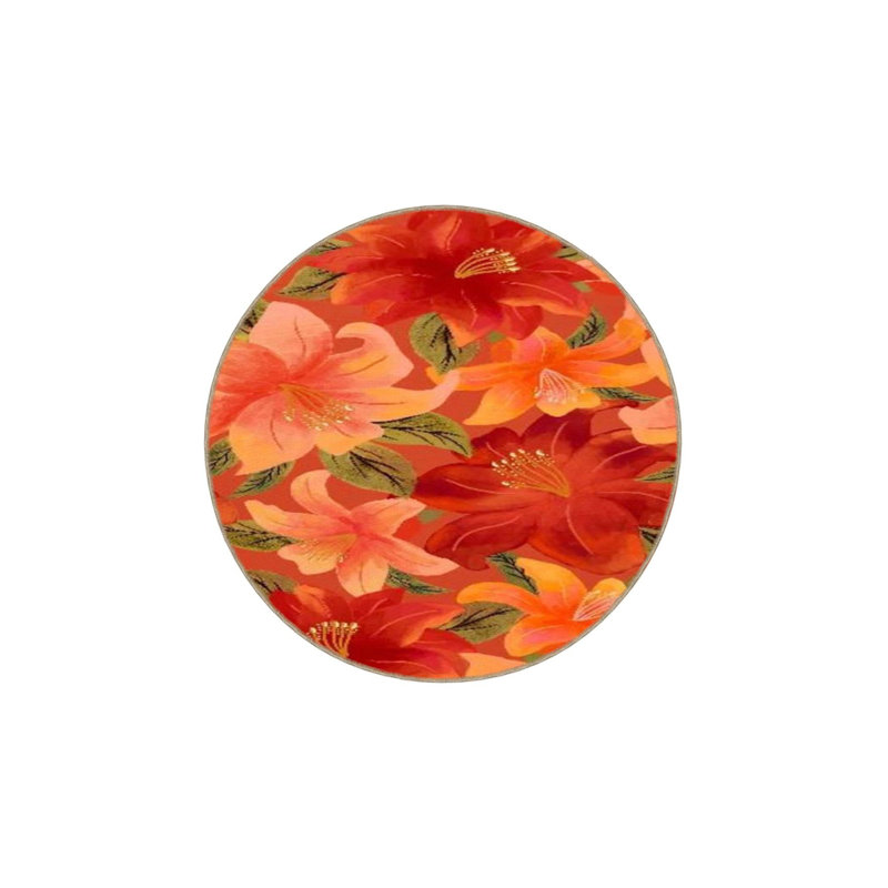 Red Floral Pattern Woven Base Rug, Runner 3'3" x 6'7" Rug Pad Included