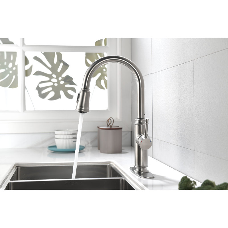 Pull Down Kitchen Tap, Splash- Flow Stainless Steel Faucet, Brushed Nickel